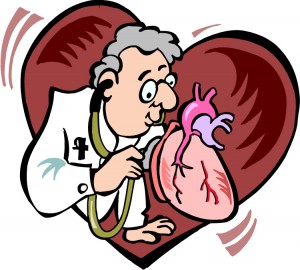 Tegning av lege som lytter på et hjerte