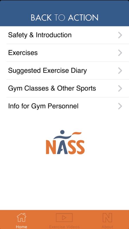 Skjermdump av NASS sin app Back to action
